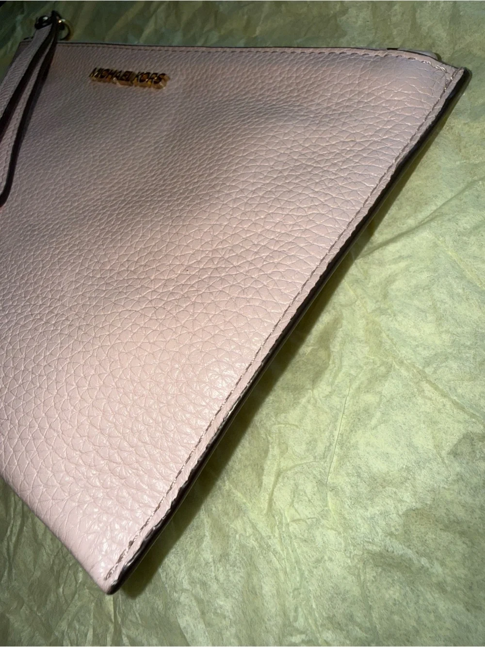 Michael Kors Pink Pebbled Leather Wristlet Clutch with Gold-Tone Logo
